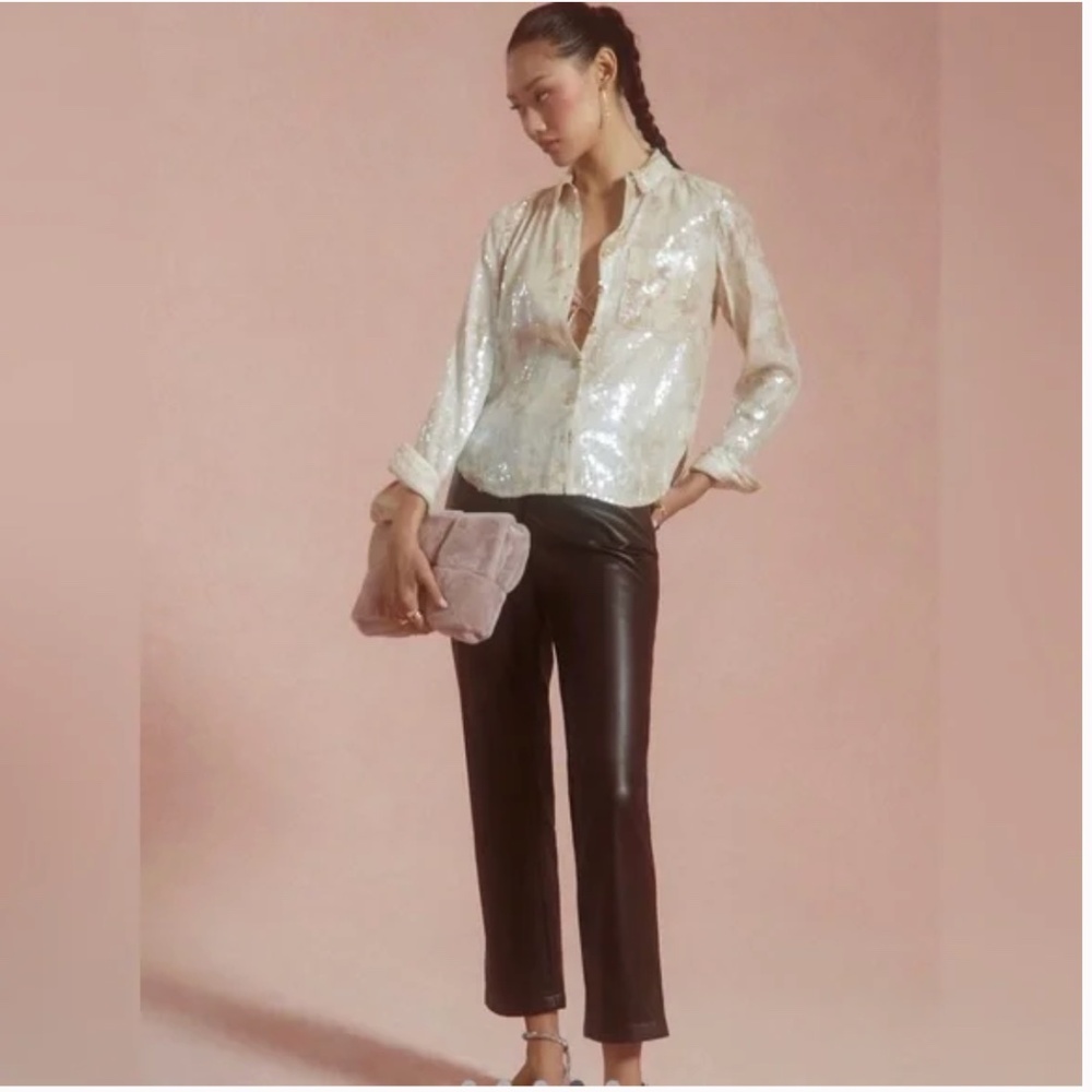 Anthropologie Pilcro Shrunken Sequin Blouse in Ivory NWT